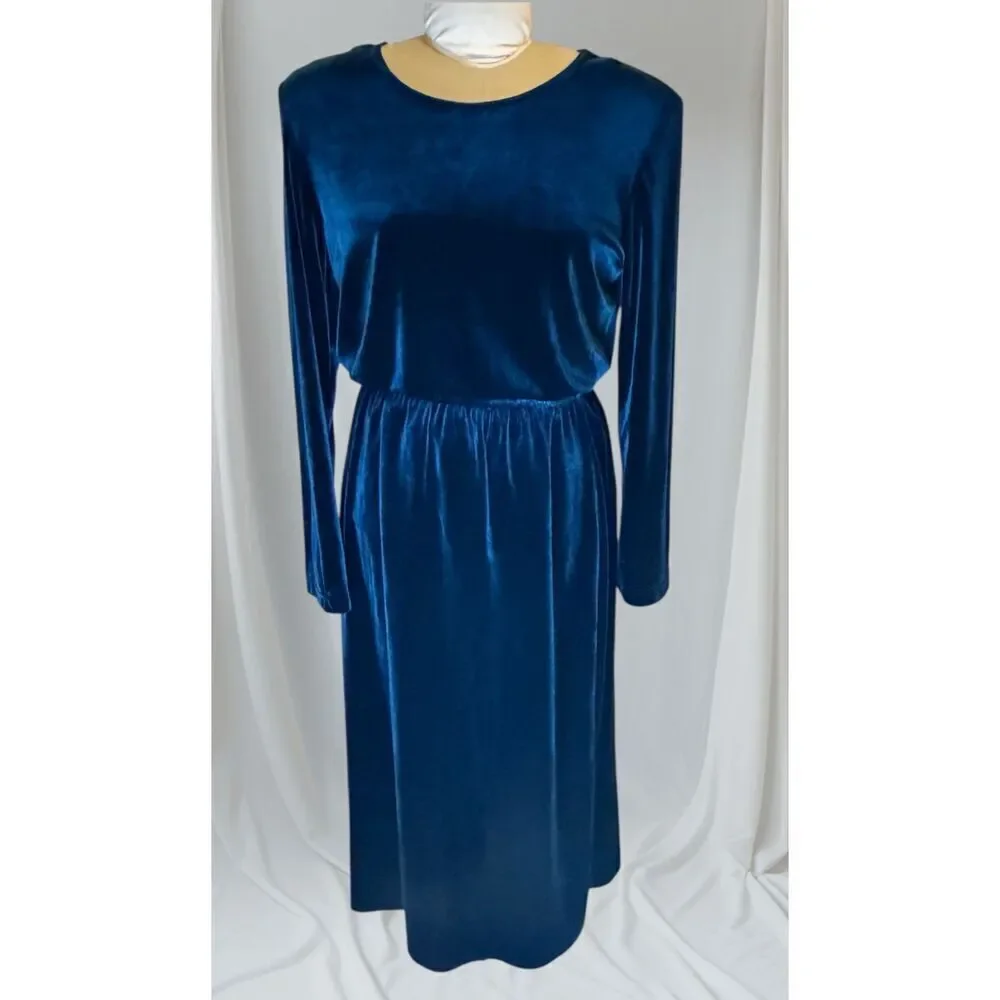 K Studio Velvet Tunic & Skirt Set Sz. 14 Teal Flattering Confortable
